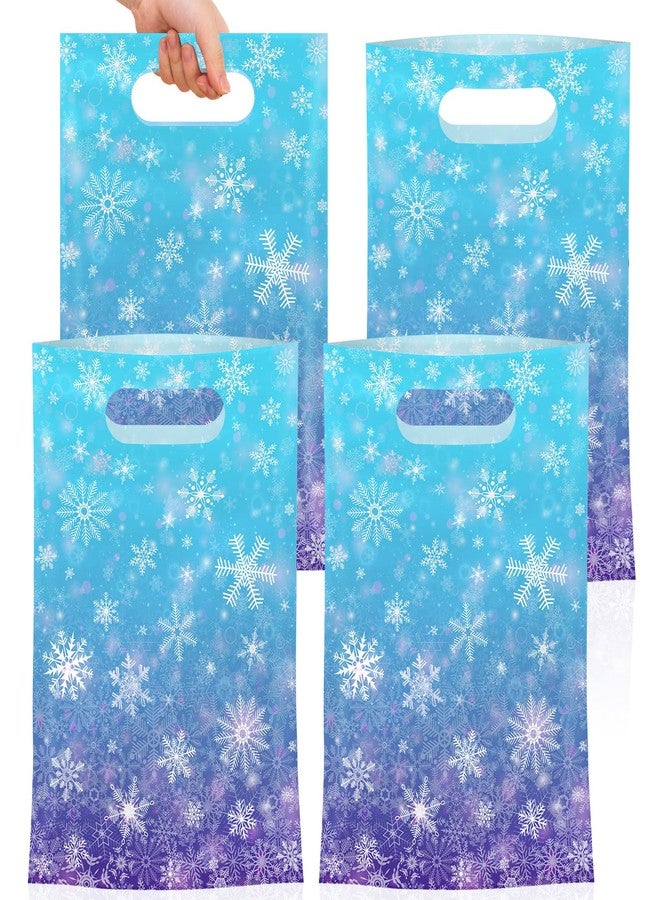 Litmitfu 50 Pcs Winter Snowflake Gift Bags, Plastic Frozen Goodie Bags with Handles, Blue and Purple Candy Goodie Party Favor Bag for Winter Wonderland Christmas Birthday Decorations Frozen Party Supplies - Image 1